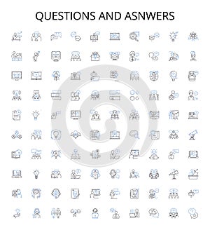 Questions and asnwers outline icons collection. Questions, Answers, Queries, Replies, Quizzes, Puzzles, Polls vector photo