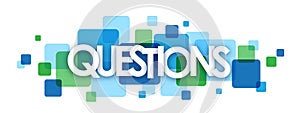 QUESTIONS blue and green overlapping squares banner photo