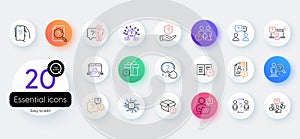 Questions line icons. Artificial Intelligence computer, phone with Question mark, Problem solve. Vector