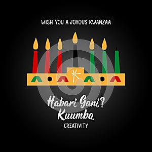 Questions in Swahili: How are you. Traditional greetings during Kwanzaa. Kuumba means Creativity.