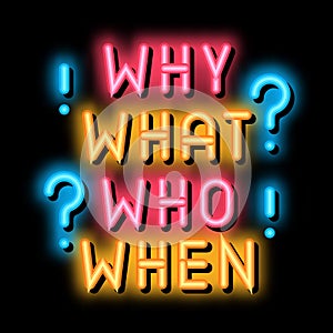 questions why what who when neon glow icon illustration