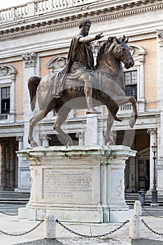 questrian statue of Marc Aurel at the Capitoline Hill, Rome, Italy, Europe photo