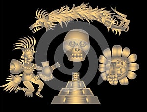 Quetzalcoatl and Aztec symbols