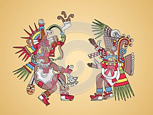 Quetzalcoatl and Tezcatlipoca, Aztec gods and twin brothers