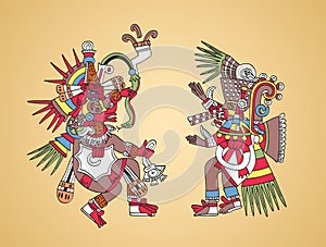 Quetzalcoatl and Tezcatlipoca, Aztec gods and twin brothers photo