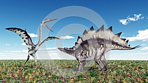Quetzalcoatlus and Stegosaurus