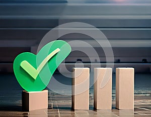 Queue line and green vote check mark. Voting in democratic election or referendum. Political campaign