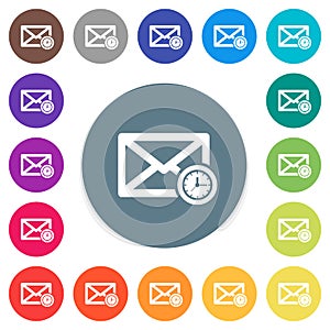 Queued mail flat white icons on round color backgrounds photo