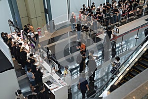 Queues of visitors at Singapore Suntec City Exhibition Hall during Anime Festival Asia 2022