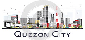 Quezon City Philippines Skyline with Gray Buildings Isolated on