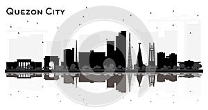 Quezon City skyline silhouette with black buildings isolated on white