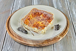 Quiche with cheese cooked in light peas. French gourmet cuisine