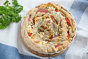 Quiche with feta and red bell pepper