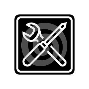 quick assembly product label caution glyph icon vector illustration
