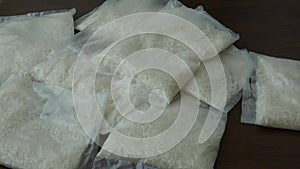 Quick cooking rice bag. Rice packed in plastic bag