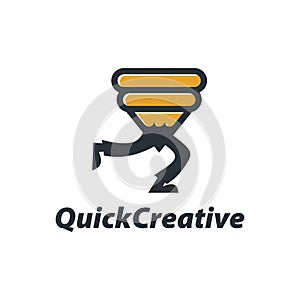 Quick Creative logo template design with a running pencil. Vector illustration.