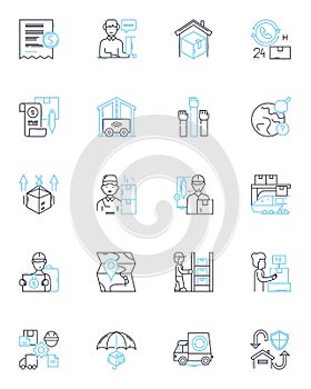 Quick delivery linear icons set. Swift, Prompt, Express, Rapid, Expedited, Fast, Hasty line vector and concept signs