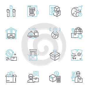 Quick delivery linear icons set. Swift, Prompt, Express, Rapid, Expedited, Fast, Hasty line vector and concept signs