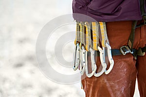 Quick-draws on the climber's harness