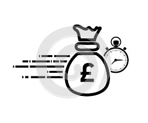 Fast Pound money providence, business and finance services, financial solution. Pound with stopwatch icon. Vector illustration