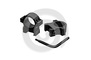 Quick Release Sniper Cantilever Scope Mount. Quick disconnect mount made for holding a scope on a rifle isolated on white back