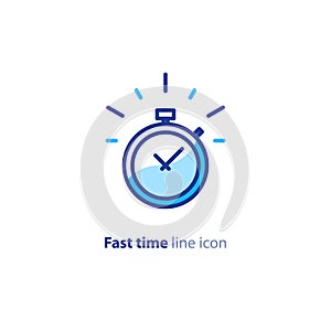 Quick services, fast delivery, deadline time, delay alarm, line icon photo