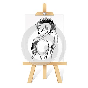 Quick sketch of a horse on an easel.