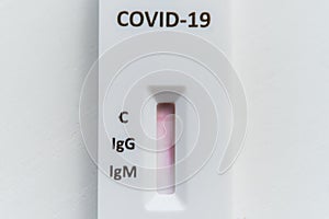 Quick test or diagnostic test to detect Covid-19 or SARS-CoV-2 done by drop blood.  Detects igg and igm by obtaining antibodies.