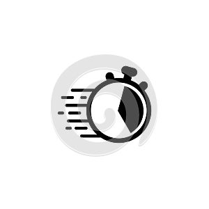 Quick time logo, fast deadline. Fast flying time, round clock icon isolated on white background