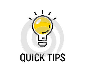 Quick tip hint vector icon bulb. Fact tip idea line icon logo guide photo