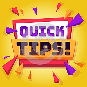 Quick tip. Useful tricks and advice blog post background, creative idea banner with text, best solution and information