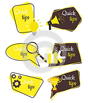 Quick tips badge vector label. Tag blank design set sign. Sticker corporate premium quality card. Isolate vintage sale template. B