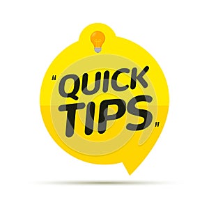 Quick tips icon badge. Top tips advice note icon. Idea bulb education tricks