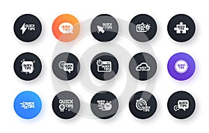 Quick tips icons. Helpful tricks, Solution and Quickstart guide. Classic icon set. Vector