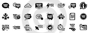 Quick tips icons. Set of Helpful tricks, Solution and Quickstart guide. Vector