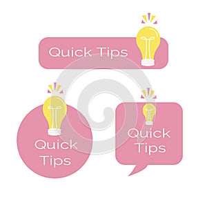 Quick tips information button. Message icons with lightbulb set.