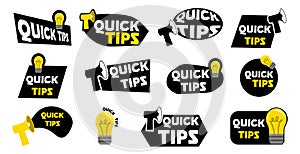 Quick tips label badges collection. Set of quick tips banner