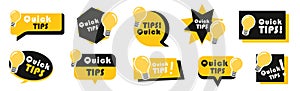 Quick tips label badges collection. Set of quick tips banner