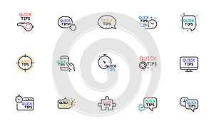 Quick tips line icons. Helpful tricks, Solution and Quickstart guide. Linear icon set. Vector