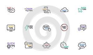 Quick tips line icons. Helpful tricks, Solution and Quickstart guide. Linear icon set. Vector