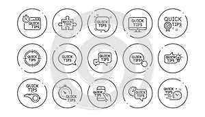 Quick tips line icons. Helpful tricks, Solution and Quickstart guide. Linear icon set. Vector