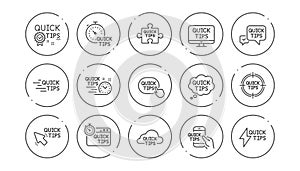 Quick tips line icons. Helpful tricks, Solution and Quickstart guide. Linear icon set. Vector