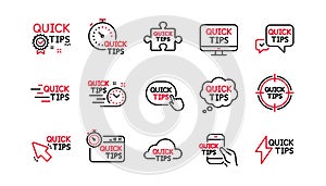 Quick tips line icons. Helpful tricks, Solution and Quickstart guide. Linear icon set. Vector