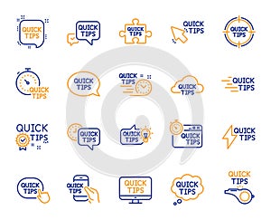 Quick tips line icons. Set of Helpful tricks, Solution and Quickstart guide. Vector