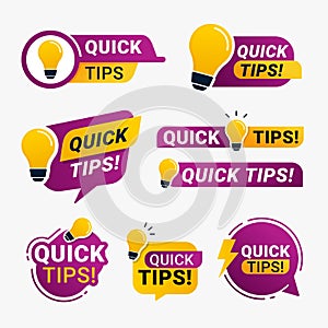 Quick tips logo badge with yellow lightbulb icon vector illustration photo