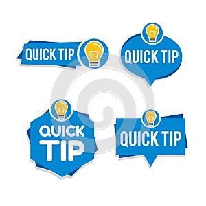 Quick tips logo, icon or symbol set with different colors and lightbulbs suitable for web or documents