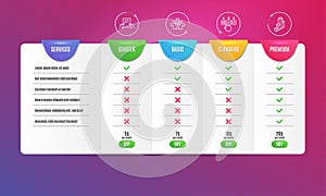 Quick tips, Receive file and Correct checkbox icons set. 3d chart sign. Tutorials, Hold document, Answer. Vector