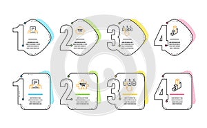 Quick tips, Receive file and Correct checkbox icons set. 3d chart sign. Tutorials, Hold document, Answer. Vector