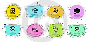 Quick tips, Sharing economy and Speech bubble icons set. Third party, Report and Call center signs. Vector