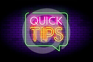 Quick tips vector illustration with neon effects.